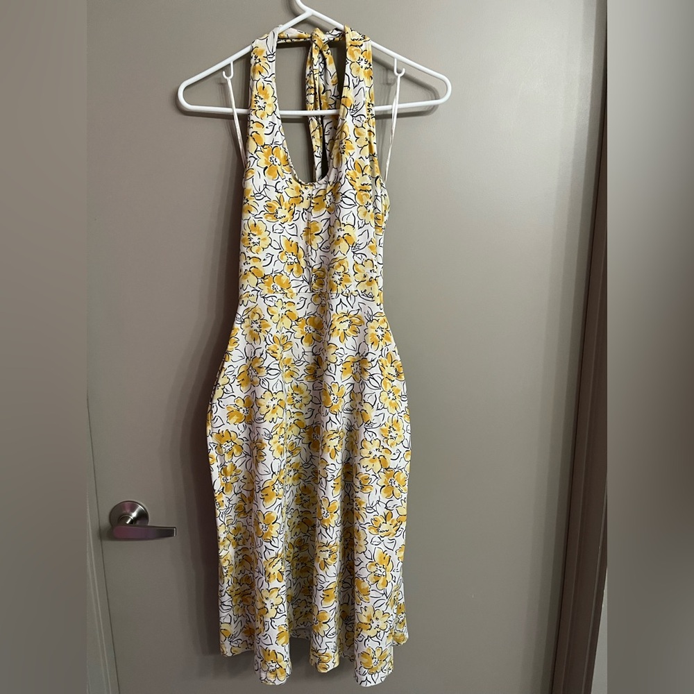 Pact Yellow & White Floral Halter Midi Dress w built-in shelf bra - Picture 5 of 7
